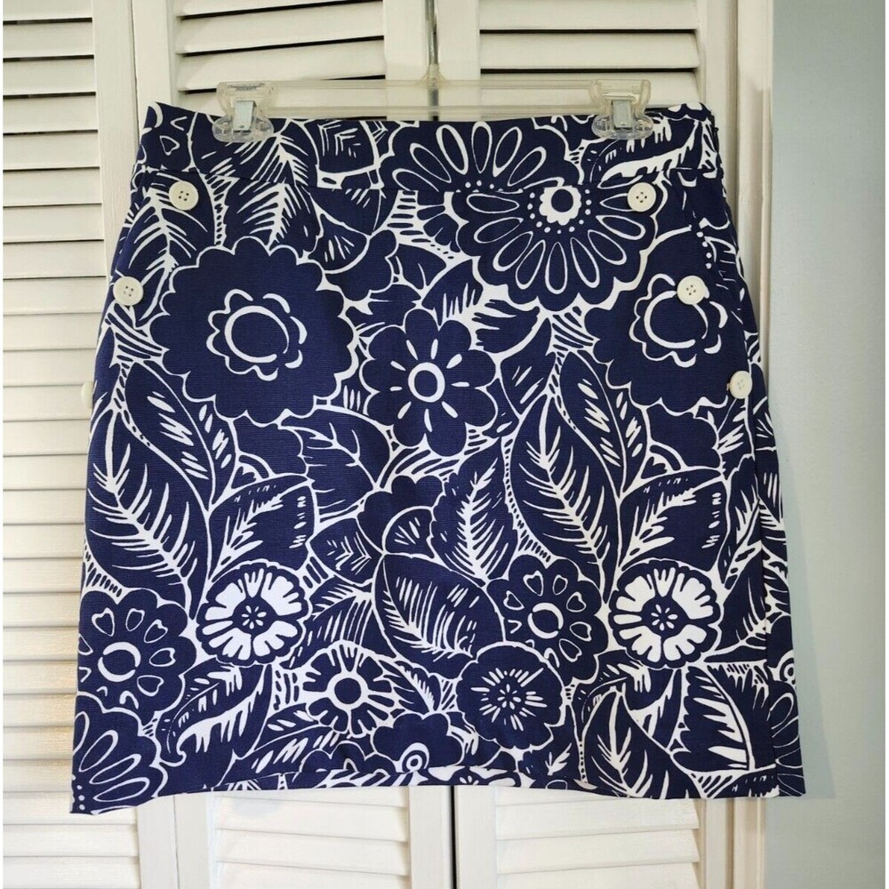 NWOT Talbots 8P Navy White Floral Mini Skirt Cotton Stretch Nautical Coastal